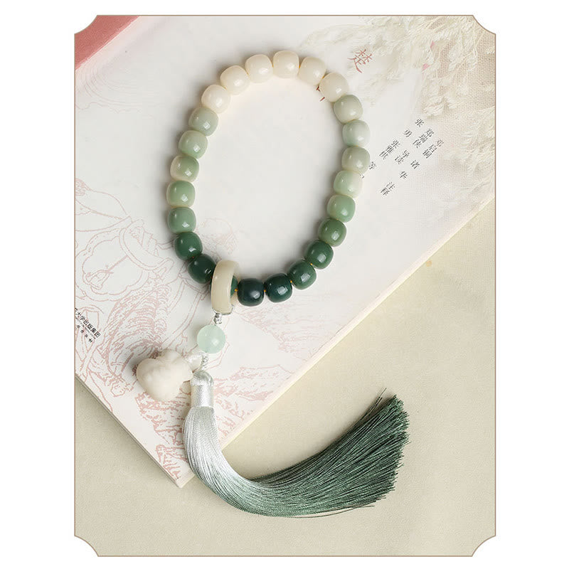 Buddha Stones Natural Gradient Bodhi Seed Fortune Money Bag Lotus Wisdom Tassel Wrist Mala Wrist Mala BS 4