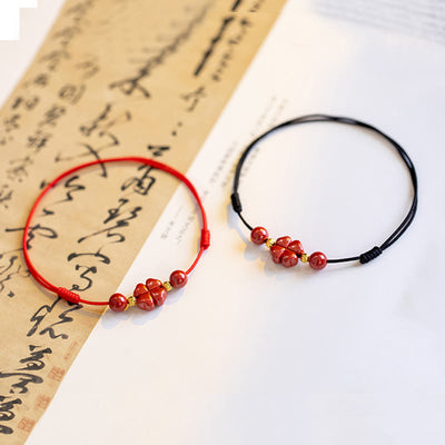 Buddha Stones Four Leaf Clover Cinnabar Blessing Calm String Bracelet Anklet Bracelet BS 1