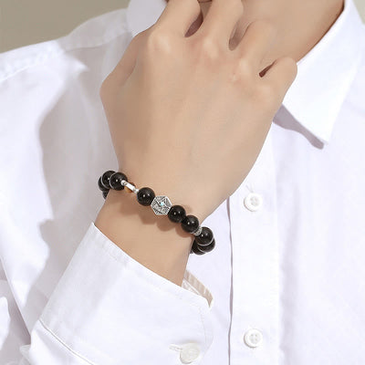 Foviel 925 Sterling Silver Black Obsidian Tiger Eye Eye of Providence Purification Bracelet