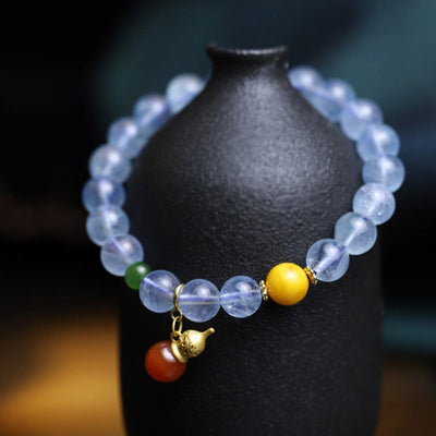 Buddha Stones Aquamarine Red Agate Peace Gourd Charm Bracelet Bracelet BS 6