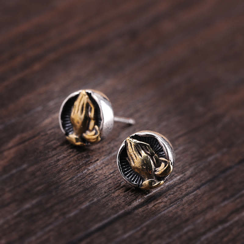 Buddha Stones 925 Sterling Silver Namaste Equality Stud Earrings Earrings BS 10