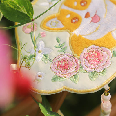 Buddha Stones Embroidery Lucky Panda Cat Shiba Inu Deer Rabbit Fox Flower Cute Animal Hanfu Bag Crossbody Bag Shoulder Bag Bag BS 23