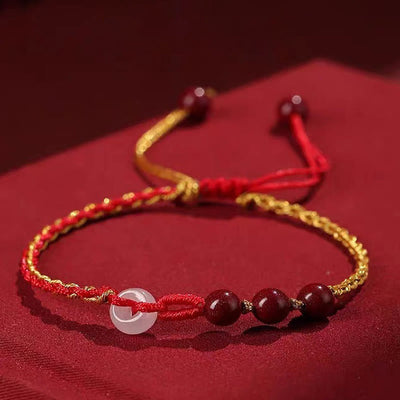 Buddha Stones Natural Cinnabar Jade Peace Buckle Blessing Bracelet Bracelet BS 6