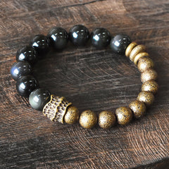 Buddha Stones Rainbow Obsidian Copper Bead Positive Transformation Bracelet Bracelet BS 18cm