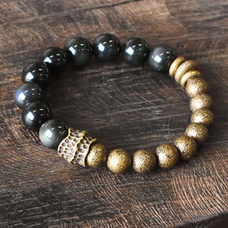 Buddha Stones Rainbow Obsidian Copper Bead Positive Transformation Bracelet Bracelet BS 18cm
