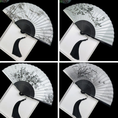 Buddha Stones Vintage Bamboo Peony Butterfly Lotus Handheld Silk Folding Fan With Bamboo Frames Folding Fan BS 16
