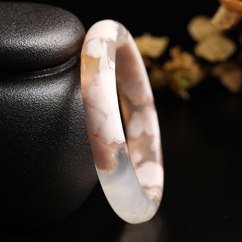 Buddha Stones Natural Sakura Agate Peace Bracelet Bangle Bracelet Cuff Bangle BS 7