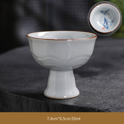 Buddha Stones Lotus Flower Leaf Bamboo Ceramic Teacup Kung Fu Tea Cups Cup BS Bamboo 7.4cm*6.5cm*55ml