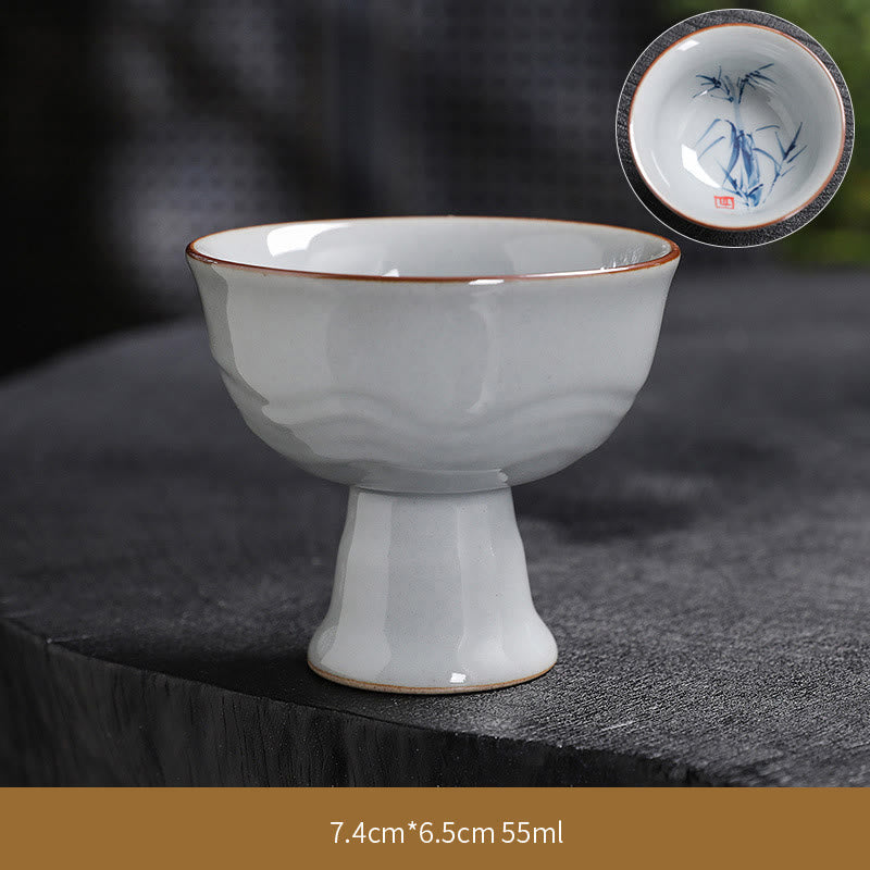 Buddha Stones Lotus Flower Leaf Bamboo Ceramic Teacup Kung Fu Tea Cups Cup BS Bamboo 7.4cm*6.5cm*55ml