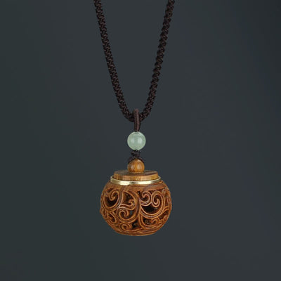 Buddha Stones Tibet Green Sandalwood Rosewood Om Mani Padme Hum Lotus Positive Soothing Necklace Pendant Necklaces & Pendants BS Round Bottle Green Sandalwood