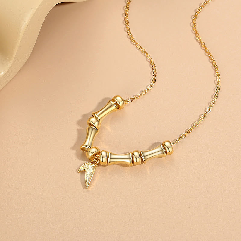 Buddha Stones Golden Bamboo Pattern Titanium Steel Wealth Necklace Pendant Necklaces & Pendants BS 4