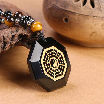 Buddha Stones Bagua Yin Yang Black Obsidian Purification Beaded Necklace Pendant Necklaces & Pendants BS 5