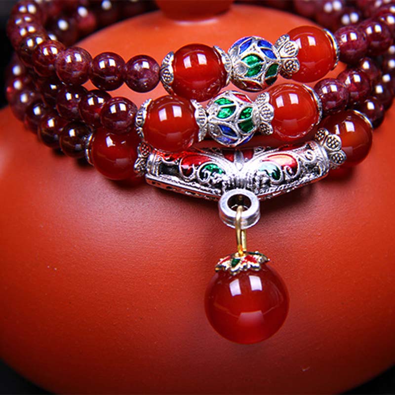 Buddha Stones Natural Garnet Red Agate Blessing Healing Bracelet Necklace Pendant Bracelet Necklaces & Pendants BS 5