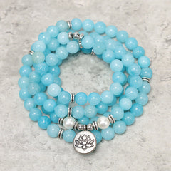 Buddha Stones Natural Amazonite Stone Healing Lotus Mala Bracelet Mala Bracelet BS main
