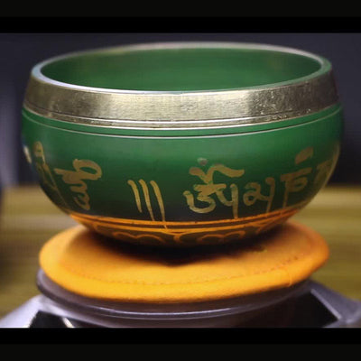 Buddha Stones Tibetan Meditation Sound Bowl Handcrafted for Healing and Mindfulness Support Protection Singing Bowl Set Singing Bowl BS Green 3.74IN (9.5CM)