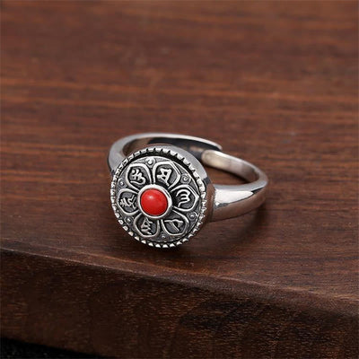 Buddha Stones Tibetan Om Mani Padme Hum Peace Rotatable Ring Ring BS Red Om Mani Padme Hum