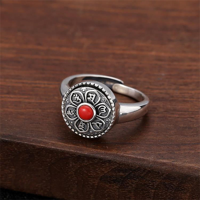 Buddha Stones Tibetan Om Mani Padme Hum Peace Rotatable Ring Ring BS Red Om Mani Padme Hum