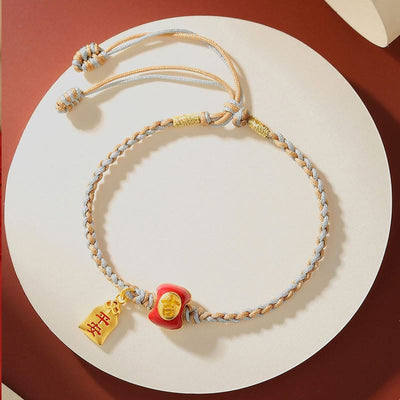 Buddha Stones 925 Sterling Silver Handmade Auspicious Chinese Character Blessing Braided String Bracelet Bracelet BS 4