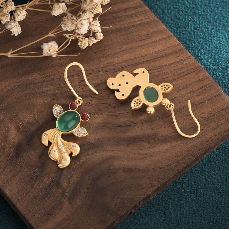 Buddha Stones FengShui Jade Koi Fortune Earrings Earrings BS 4