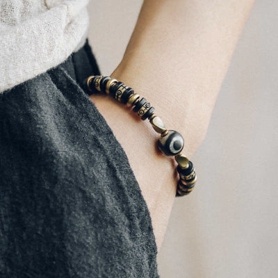 Foviel Tibetan Bone Beads Ebony Wood Strength Bracelet