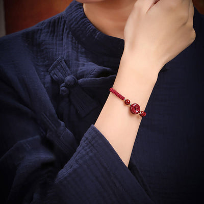 Buddha Stones Natural Cinnabar Peace Buckle Blessing String Bracelet Bracelet BS 2