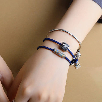 Buddha Stones Handmade Tibetan Om Mani Padme Hum Carved Auspicious Amulet Double Wrap Rope Bracelet Bracelet BS 3