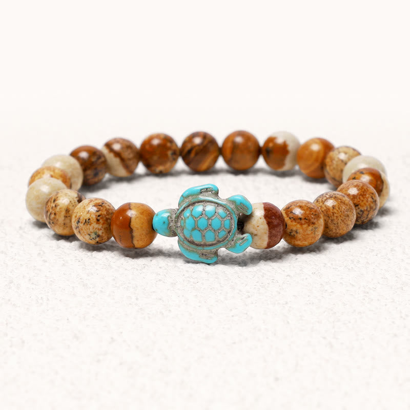 Buddha Stones Natural Stone Sea Turtle Turquoise Blessing Bracelet Bracelet BS Picture Jasper