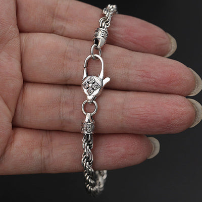 Buddha Stones 925 Sterling Silver Tibet Om Mani Padme Hum Double Dorje Vajra Twisted Design Peace Love Bracelet Bracelet BS 7