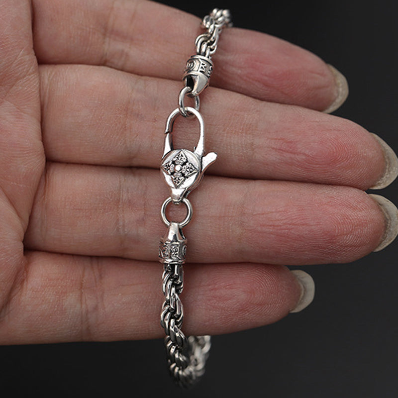 Buddha Stones 925 Sterling Silver Tibet Om Mani Padme Hum Double Dorje Vajra Twisted Design Peace Love Bracelet Bracelet BS 7