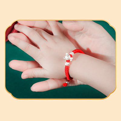 Buddha Stones 999 Sterling Silver Chinese Zodiac Red Rope Luck Handcrafted Kids Bracelet Bracelet BS 5
