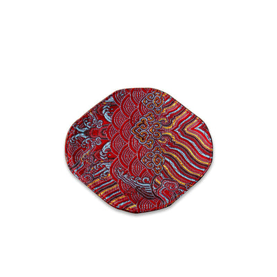 Buddha Stones Vintage Sea Wave Bamboo Plum Blossom Embroidered Cup Mat Pad Tea Cup Coaster Kung Fu Tea Mat Tea Mat BS Dark Red Sea Wave Coaster 13*11.5cm