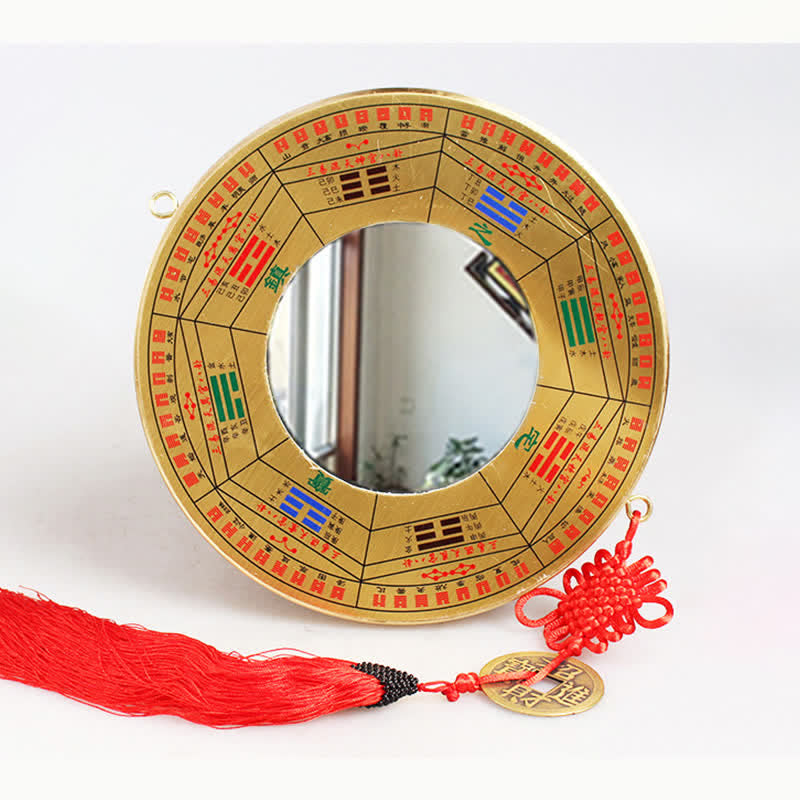 Buddha Stones Feng Shui Bagua Map Copper Coin Chinese Knotting Balance Energy Map Bagua Map BS 19cm Nine Palaces Bagua Map Concave Mirror