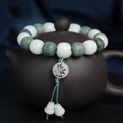 Buddha Stones White Bodhi Six True Words Protection Bracelet Bracelet BS 10*11mm