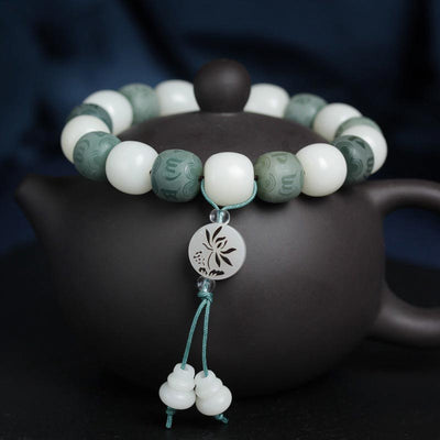 Buddha Stones White Bodhi Six True Words Protection Bracelet Bracelet BS 10*11mm