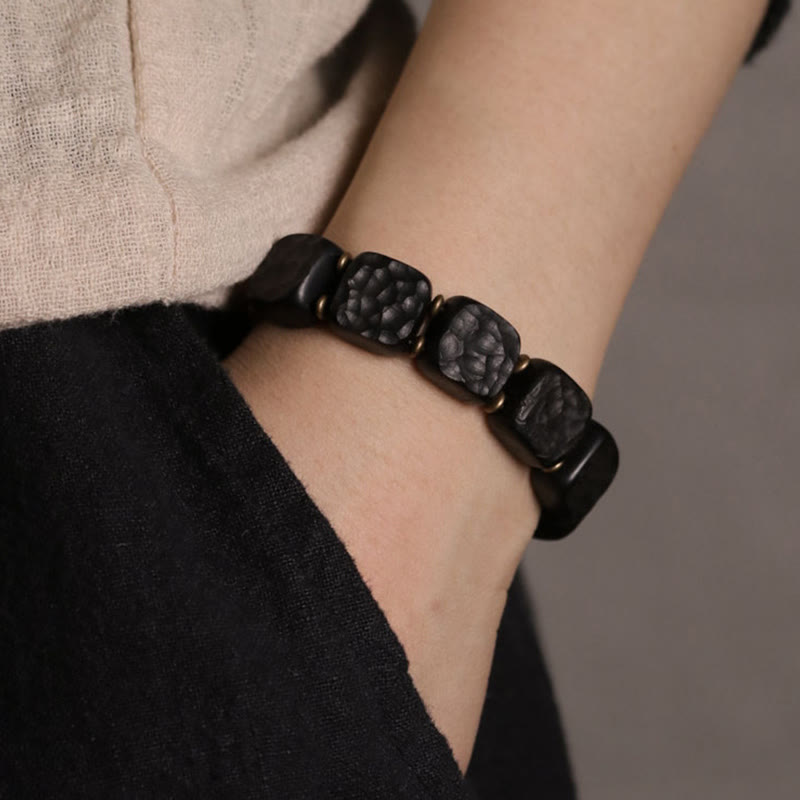 Buddha Stones Retro Ebony Wood Texture Style Copper Peace Balance Bracelet Bracelet BS 7