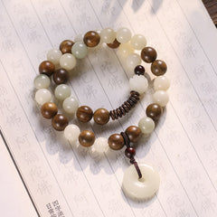 Buddha Stones Bodhi Seed Green Sandalwood Lotus Peace Buckle Harmony Double Wrap Bracelet Bracelet BS Bodhi Seed&Green Sandalwood