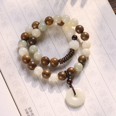 Buddha Stones Bodhi Seed Green Sandalwood Lotus Peace Buckle Harmony Double Wrap Bracelet Bracelet BS Bodhi Seed&Green Sandalwood