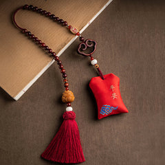 Foviel Tibetan Small Leaf Red Sandalwood Lotus Cinnabar Sachet Protection Tassel Car Hanging Decoration