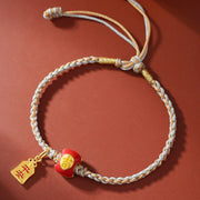 Bracelet tressé Foviel en argent sterling 925 fait main avec caractère chinois porte-bonheur