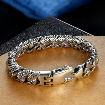 Buddha Stones Vintage Tang Dynasty Flower Design Carved Luck Bracelet Bracelet BS 22cm