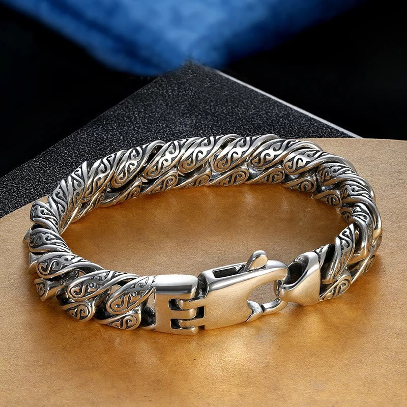 Buddha Stones Vintage Tang Dynasty Flower Design Carved Luck Bracelet Bracelet BS 22cm
