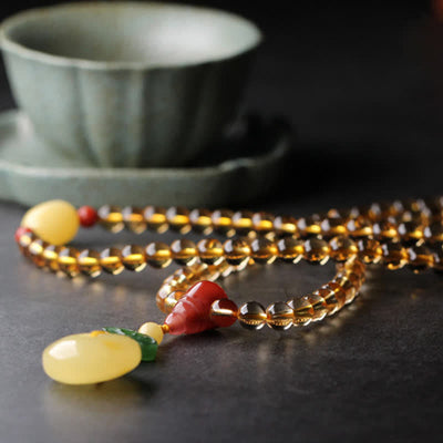 108 Mala Beads Natural Citrine Amber Peace Buckle Red Agate PiXiu Protection Charm Bracelet Mala Bracelet BS 13