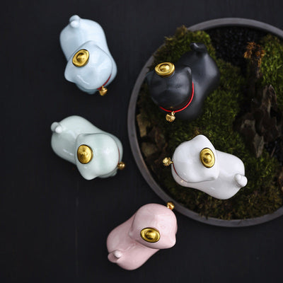 Buddha Stones Mini Lucky Cat Ingot Tea Pet Ceramic Home Desk Figurine Decoration Decorations BS 16