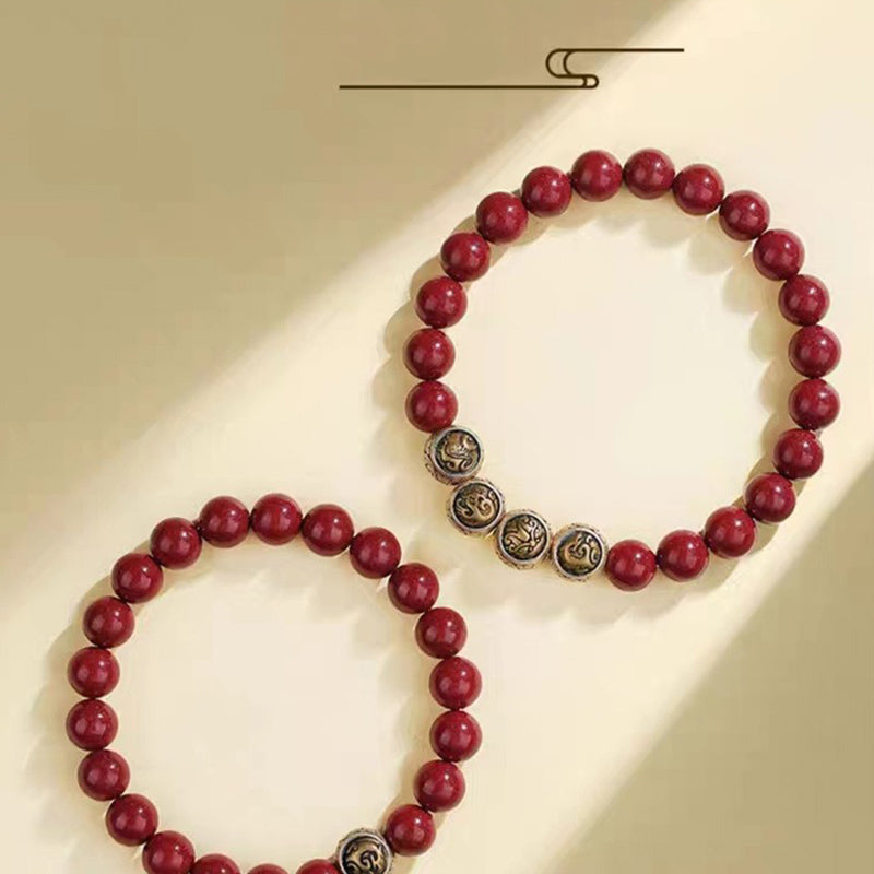 Buddha Stones 925 Sterling Silver Natural Cinnabar Four Beasts Blessing Bracelet Bracelet BS 21
