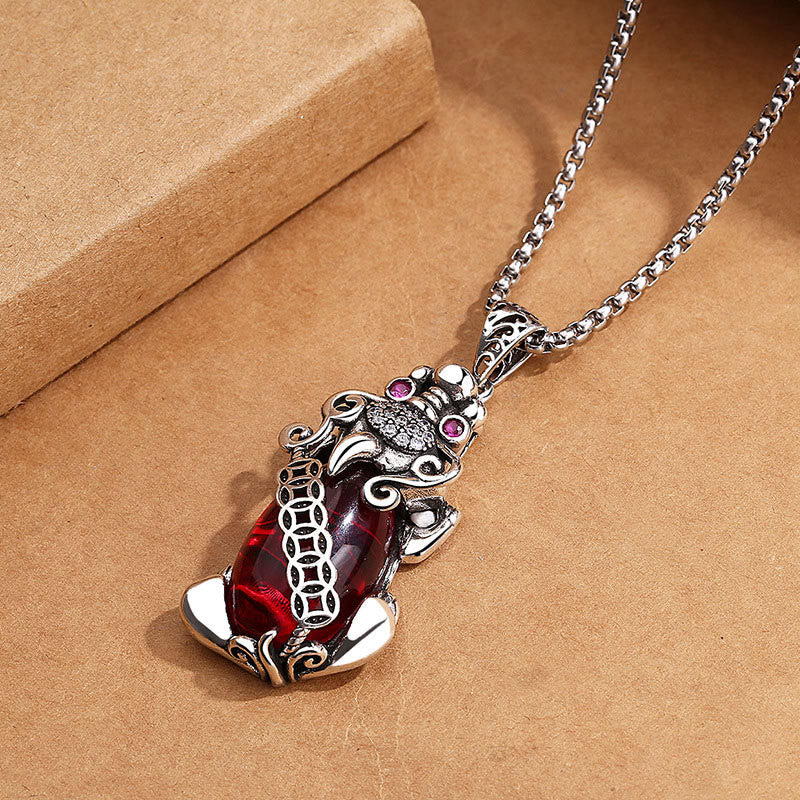 Buddha Stones PiXiu Garnet Copper Coin Wealth Luck Necklace Pendant Necklaces & Pendants BS 1