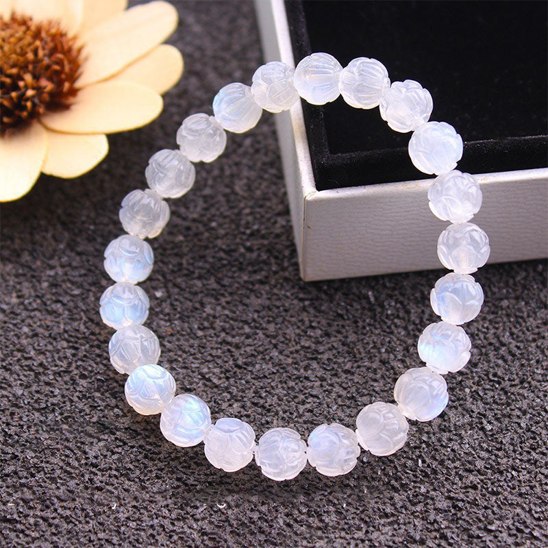 Buddha Stones Natural Moonstone Lotus Love Bracelet Bracelet BS 4