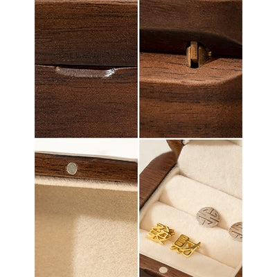 Buddha Stones Retro Handmade Black Walnut Wood Ring Jewelry Storage Box Leaf Wooden Gift Box Jewelry Storage Box BS 5