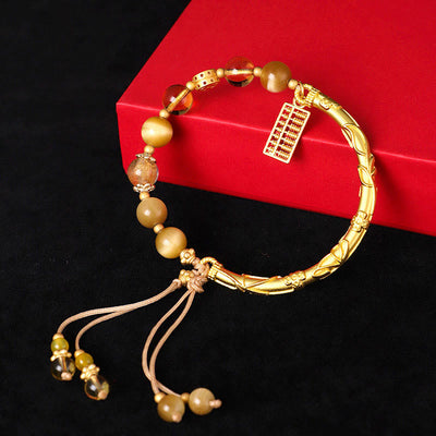 Buddha Stones Natural Tiger Eye Citrine Abacus Charm Protection Bracelet Bracelet BS 1