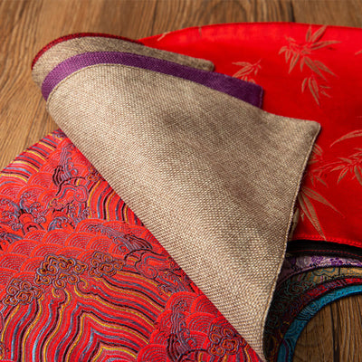 Buddha Stones Vintage Sea Wave Bamboo Plum Blossom Embroidered Cup Mat Pad Tea Cup Coaster Kung Fu Tea Mat Tea Mat BS 13