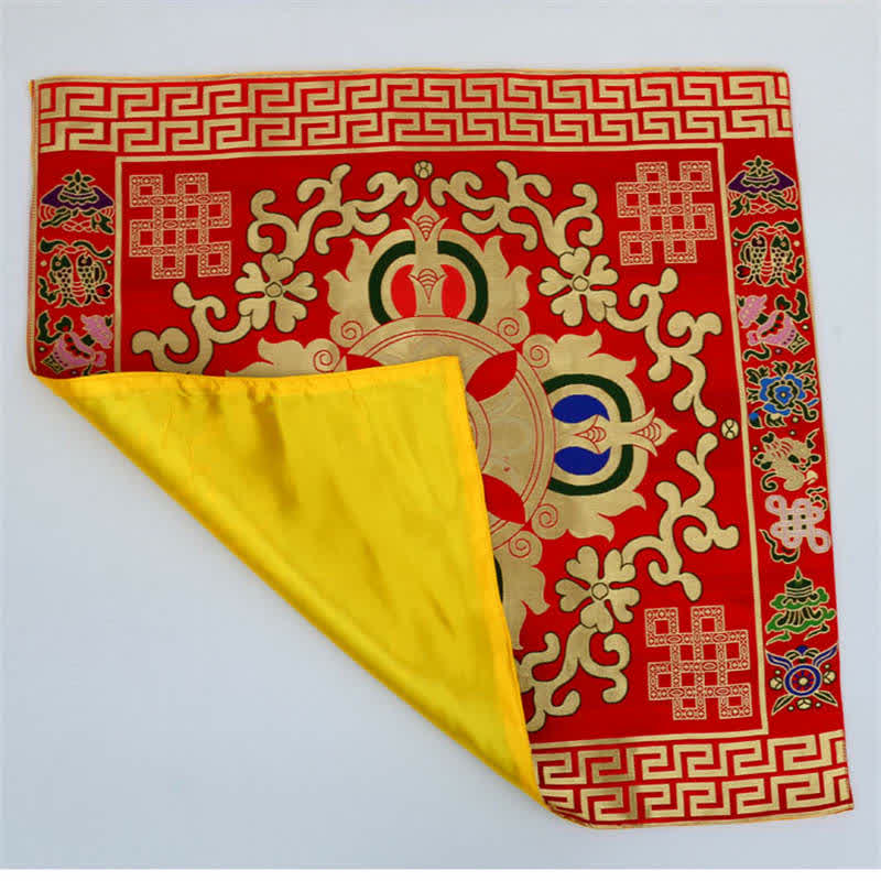 Buddha Stones Flower Endless Knot Prayer Altar Mat Healing Meditation 8 Auspicious Symbols Mat Table Runner Prayer Altar BS 9